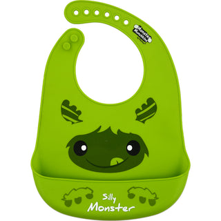 Green Silly Monster 12" Silicone Catch All Bib