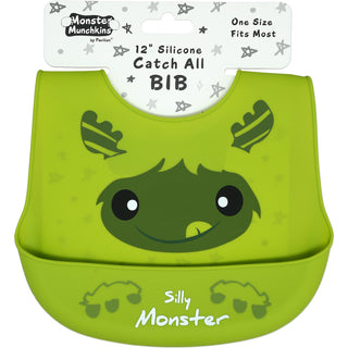 Green Silly Monster 12" Silicone Catch All Bib