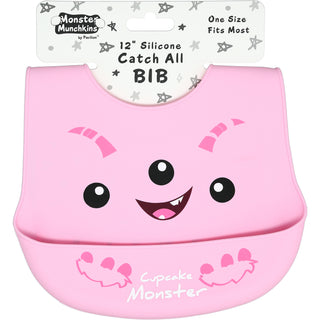 Pink Cupcake Monster 12" Silicone Catch All Bib