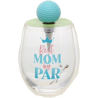 Best Mom Bottle Stopper and 18 oz Stemless Gift Set