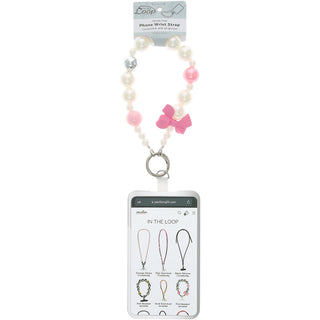 Pink Bow Beaded Hands-Free Wrist Strap