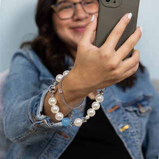 Blue Beaded Hands-Free Wrist Strap