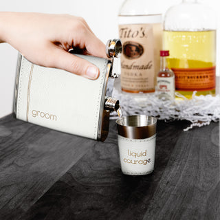 Groom One 8 oz Flask & Two 1.5 oz Shot Glasses in a Gift Box