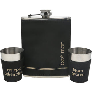 Best Man One 8 oz Flask & Two 1.5 oz Shot Glasses in a Gift Box