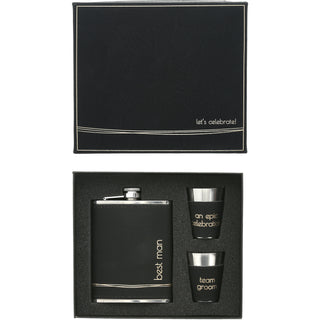 Best Man One 8 oz Flask & Two 1.5 oz Shot Glasses in a Gift Box