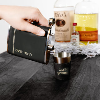 Best Man One 8 oz Flask & Two 1.5 oz Shot Glasses in a Gift Box