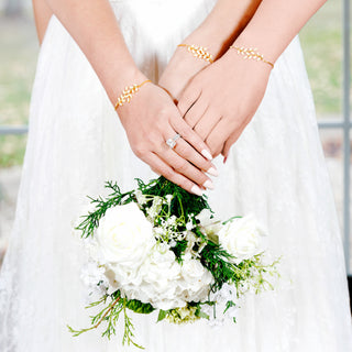 Maid of Honor - White Zircon Leaf Gold Plated Adjustable Bracelet