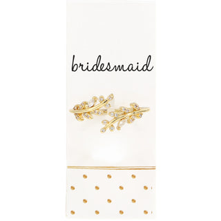 Bridesmaid White Zircon Leaf - Adjustable 14K Gold Plated Ring