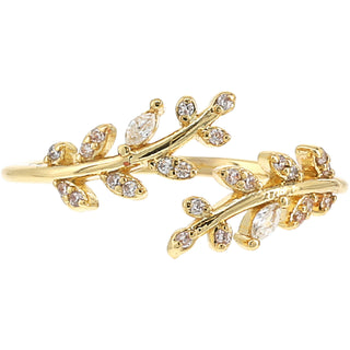 Bridesmaid - White Zircon Leaf Adjustable 14K Gold Plated Ring