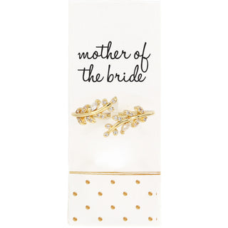 Mother of the Bride White Zircon Leaf - Adjustable 14K Gold Plated Ring