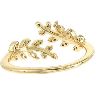 Mother of the Bride White Zircon Leaf - Adjustable 14K Gold Plated Ring