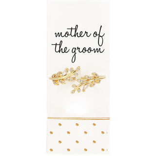 Mother of the Groom - White Zircon Leaf Adjustable 14K Gold Plated Ring