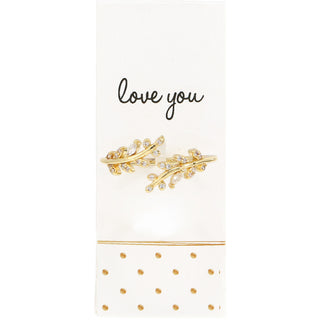 Love You White Zircon Leaf - Adjustable 14K Gold Plated Ring