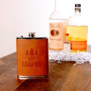 Out Camping PU Leather & Stainless Steel 8 oz Flask