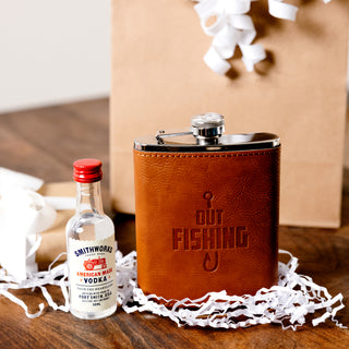 Out Fishing PU Leather & Stainless Steel 8 oz Flask