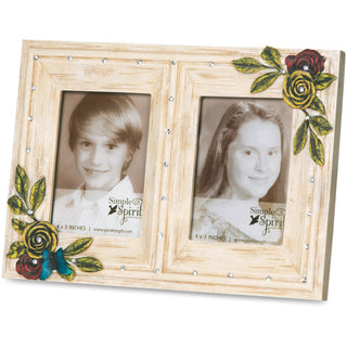 Double Ivory Floral 5.5" x 7.75 Photo Frame (Holds 2.5" x 3.5" Photo)