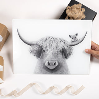 Highland Cow 13.75" x 9.75" Glass Cutting Board