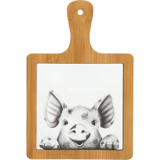 Pig Bamboo & Ceramic Tile Trivet