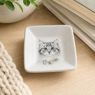 Purrfect 2.5" Trinket Dish & 5mm Cubic Zirconia Stud Earring Set