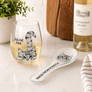 Feline Fine Gift Boxed 18 oz Stemless Wine Glass