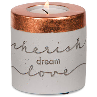 Cherish, Dream, Love 3" x 3" Cement Candle Holder