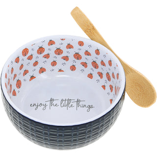 Little Things 4.5" Ceramic Bowl with Bamboo Spoon