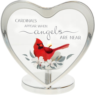 Cardinals Appear 5" Glass Heart Tea Light Holder