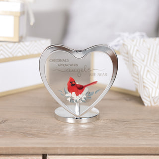 Cardinals Appear 5" Glass Heart Tea Light Holder