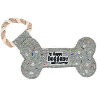 Birthday Bone 11" Canvas Dog Toy on Rope