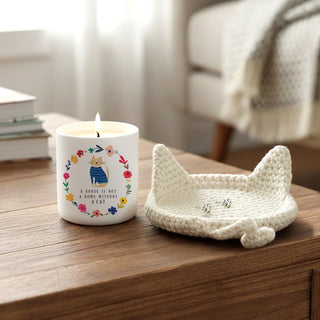 Cat Lover Crochet Coaster Dish & Earring Set