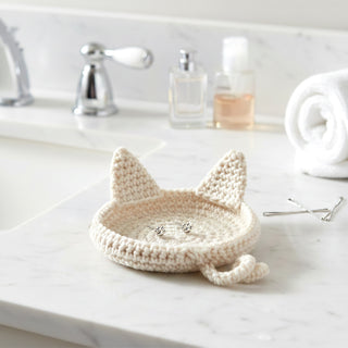 Cat Lover Crochet Coaster Dish & Earring Set