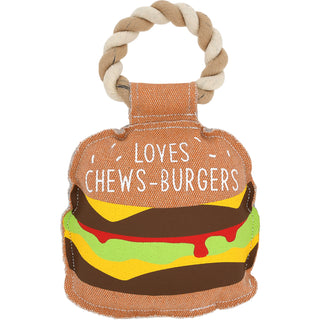 Chews-burger 9.75" Dog Toy on Rope