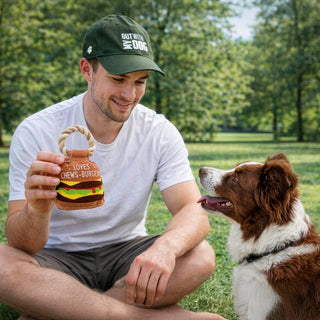 Chews-burger 9.75" Dog Toy on Rope
