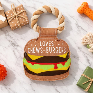 Chews-burger 9.75" Dog Toy on Rope