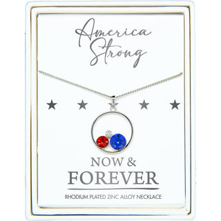 America Strong 16" - 18" Rhodium Plated Crystal Necklace