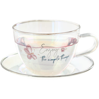 Enjoy 7 oz Glass Teacup and Saucer