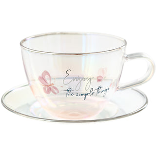 Enjoy 7 oz Glass Teacup and Saucer