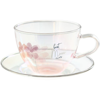 Mom 7 oz Glass Teacup and Saucer