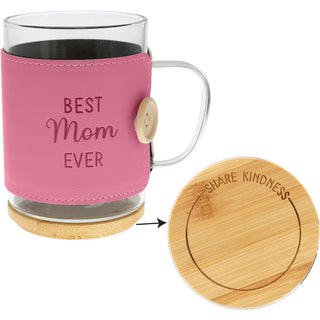 Mom 16 oz Wrapped Glass Mug with Coaster Lid