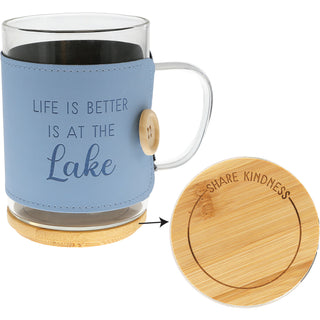 Lake 16 oz Wrapped Glass Mug with Coaster Lid