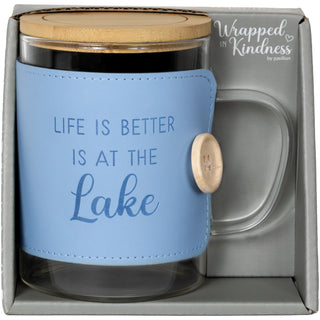 Lake 16 oz Wrapped Glass Mug with Coaster Lid