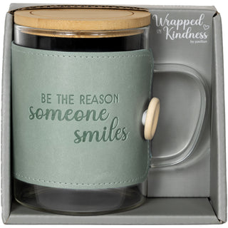 Smiles 16 oz Wrapped Glass Mug with Coaster Lid