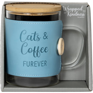 Cats 16 oz Wrapped Glass Mug with Coaster Lid