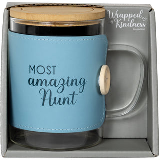 Aunt 16 oz Wrapped Glass Mug with Coaster Lid