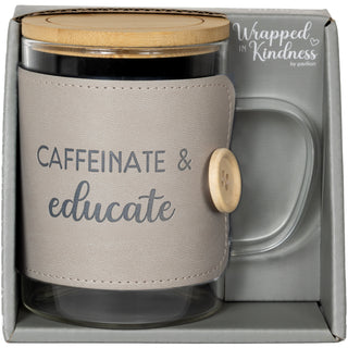 Educate 16 oz Wrapped Glass Mug with Coaster Lid