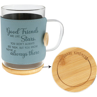 Good Friends 16 oz Wrapped Glass Mug with Coaster Lid