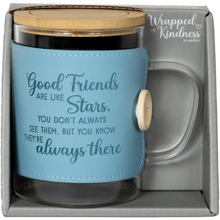 Good Friends 16 oz Wrapped Glass Mug with Coaster Lid