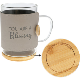 Blessing 16 oz Wrapped Glass Mug with Coaster Lid