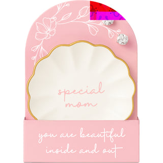 Special Mom 2.75" Trinket Dish & 5mm Sterling Silver Cubic Zirconia Stud Earring Set