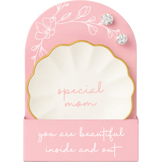Special Mom 2.75" Trinket Dish & 5mm Cubic Zirconia Stud Earring Set